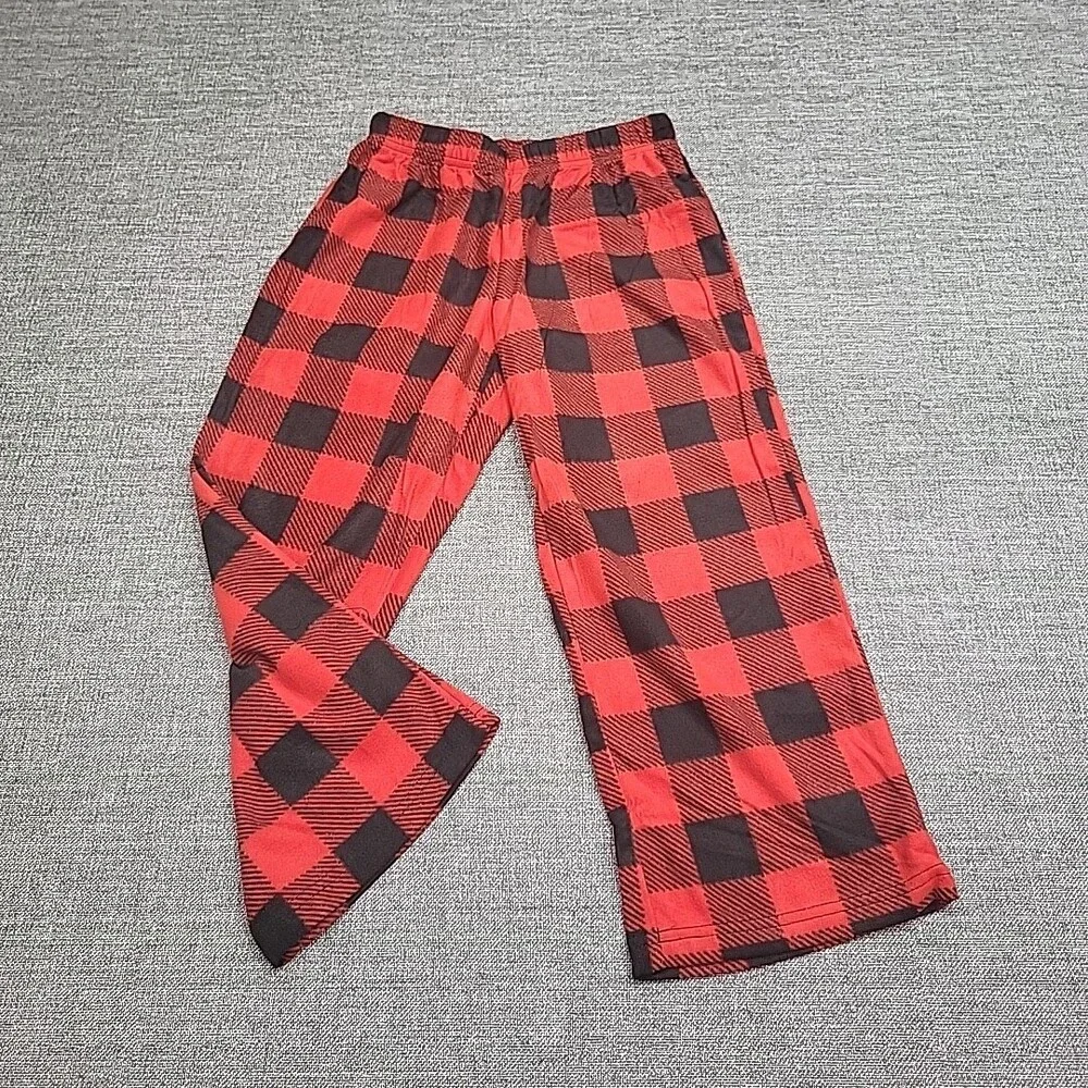 Kids Boys Girls Buffalo Check Fleece Pull On Pajama Pants X-Small Size 4/5 Red